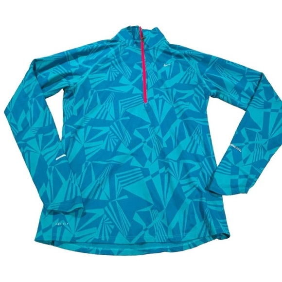 LNike Dri Fit Element 1/4 Zip Running Top Blue geometric Women's size large - Picture 1 of 10